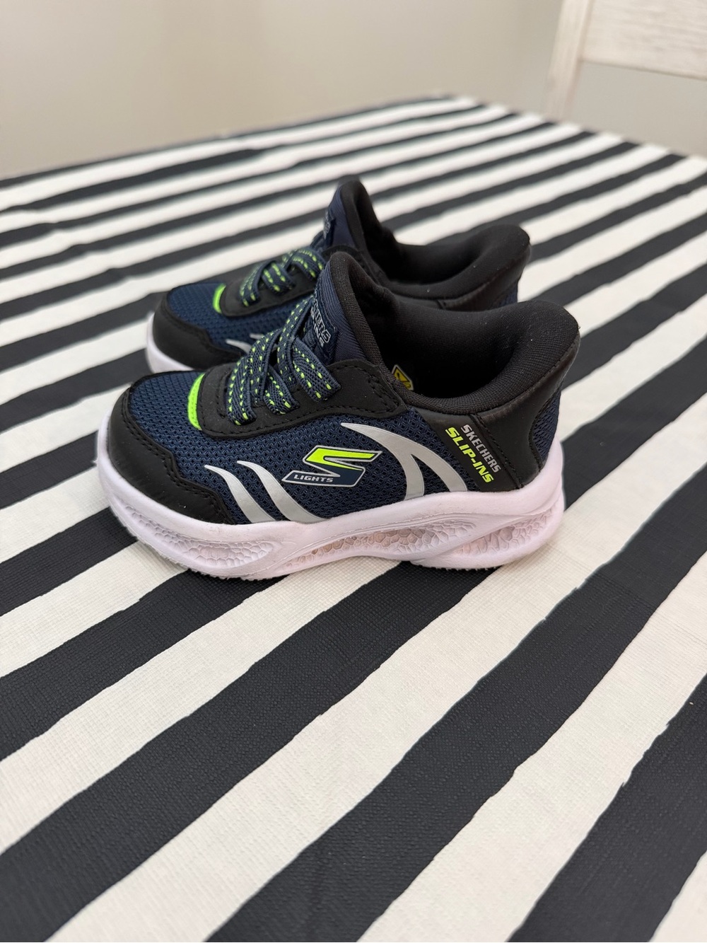 Skechers Navy & Neon Green Kids Light-Up Sneakers